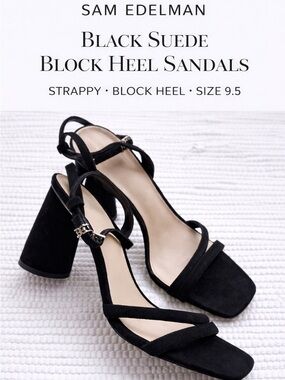Sam Edelman Daniella Black Suede Strappy Block Heel Sandals 9.5